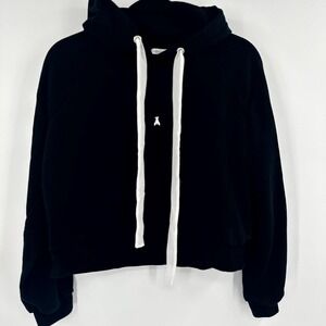 Patrizia Pepe Hoodie Womens 3 Black Ribbed Hem Raglan Sleeve Drawstring Pullover